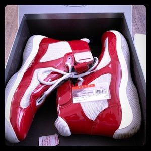 Red leather Prada sneakers